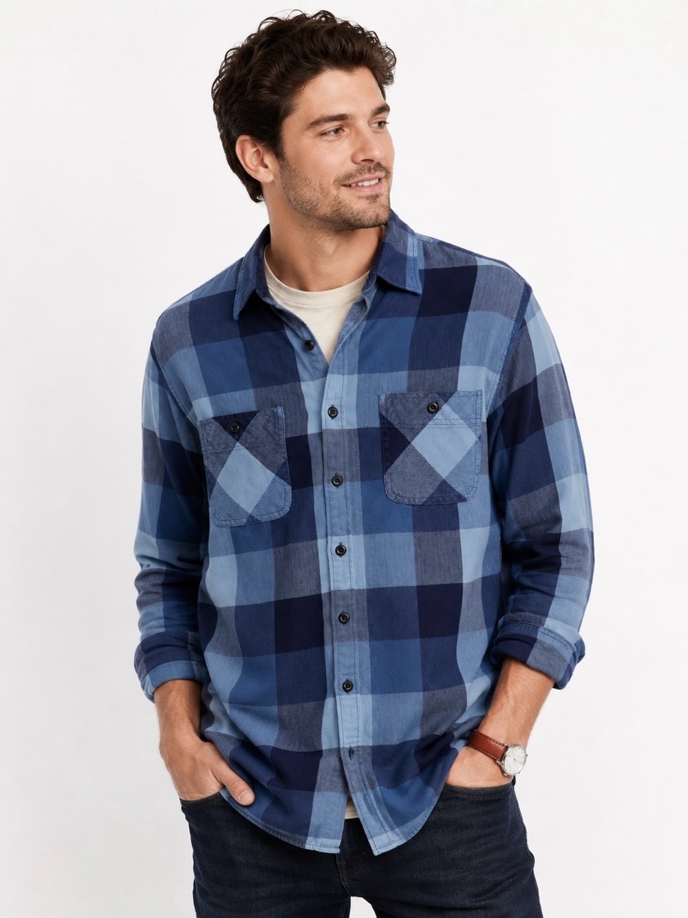 J Crew Sporting Goods 100% Cotton Blue Checkered Flannel Button Down Large Tall